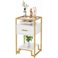 thumbnail image 1 of Qinaqin Blanco Nightstand End Mesa Almacenamiento Cajón 3-Tier Tempered Vidrio Top. Steel Frame Easy Assembly para Dormitorio o cm de Profundidadorm, 1 of 7