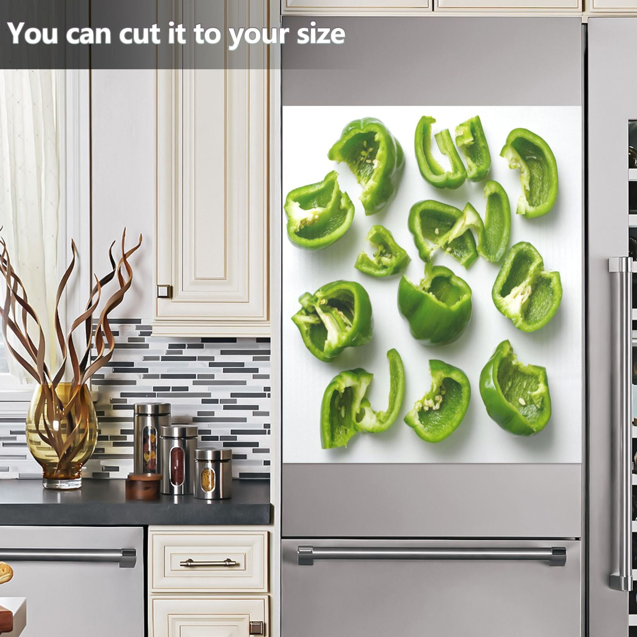 IAUYY Magnetic decorative sticker - 23x26 Inch PVC Refrigerator Decorative Cover, Removable DIY Art for Kitchen Appliances Green Sweet Pepper