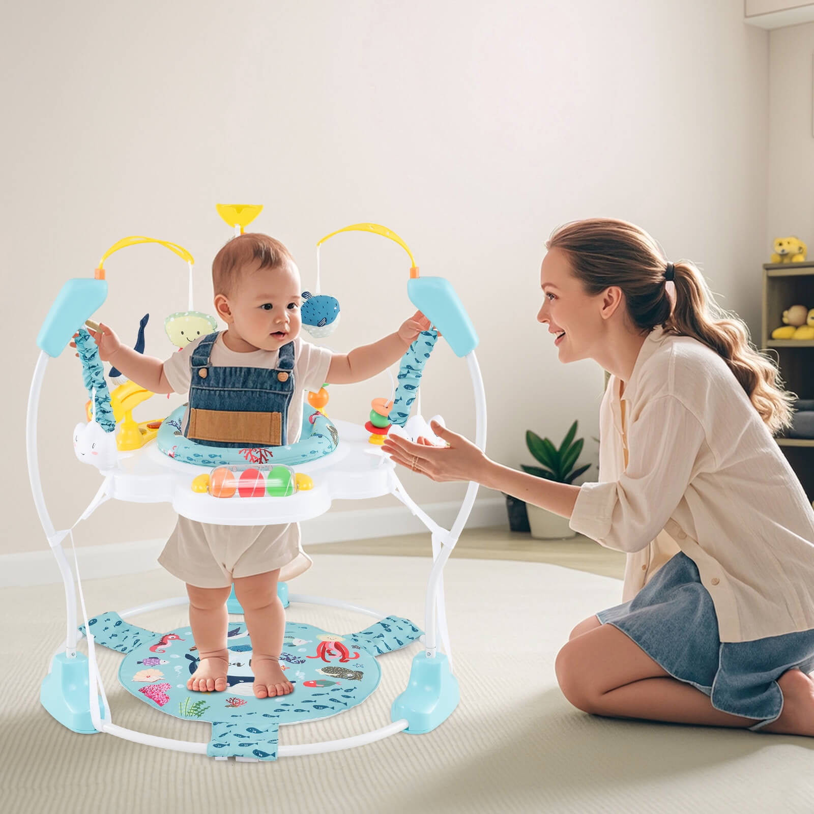 Infans Baby Stationary Activity Center Infant Jumper with Removable Foot Pad