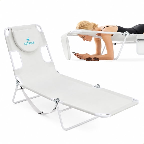 Ostrich The Original Chaise Beach Lounge Chair, Folding & Reclining Outdoor Lounger, White