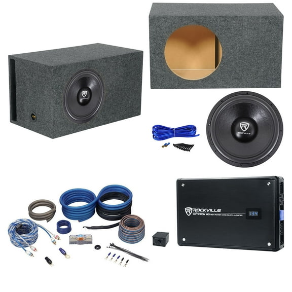 Rockville W15K6D2 V2 15" 4000w Subwoofer Vented Sub Box Mono Amplifier Amp Kit