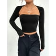 thumbnail image 2 of Arvbitana Women's Slim Crop Tops Solid Color Square Neck Long Sleeve Show Navel T-shirt Casual Basic Shirts for Yoga Streetwear, 2 of 5