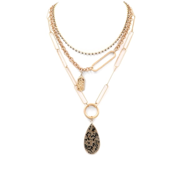 Multi-Layered Goldtone Teardrop Stone Necklace
