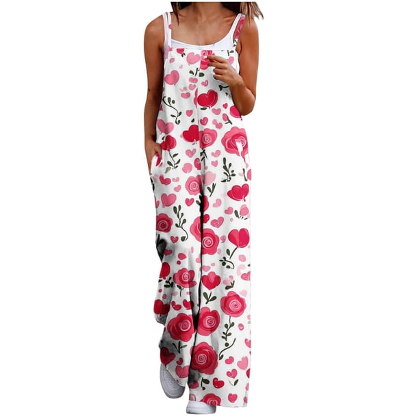Trajes de Mujer Casual Suelto Impreso Bolsillos Traje, Diseño de la Correa Trasera sin Mangas para el Verano