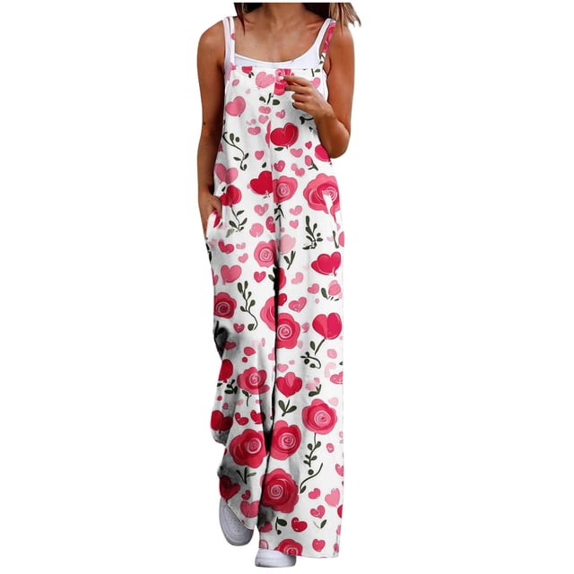 Trajes de Mujer Casual Suelto Impreso Bolsillos Traje, Diseño de la Correa Trasera sin Mangas para el Verano
