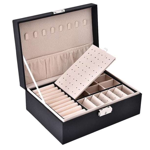 Joyero De Cuero De Doble Capa Para Mujer, Organizador De Joyas De Viaje, Caja De Almacenamiento Multifunción Para Collar, Pendientes Y Anillos Methold AP007005-02