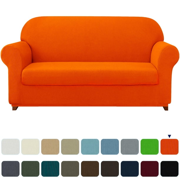 Subrtex Stretch 2 Piece Textured Grid, Orange Color Sofa Cover