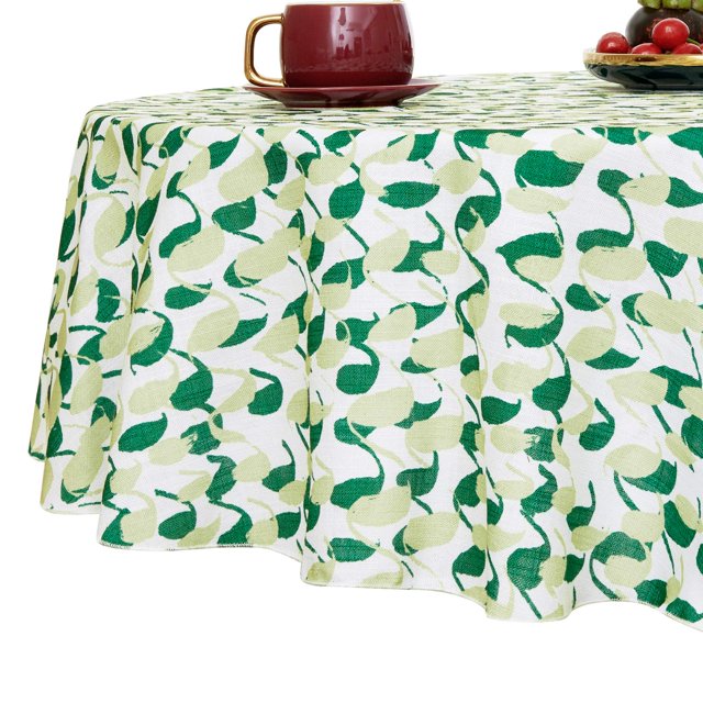 Deconovo Lino sintético con presillas Pattern Table Cover, Water Resistant and Spill Resistant Round Tablecloth para Party, White, 54 Inch