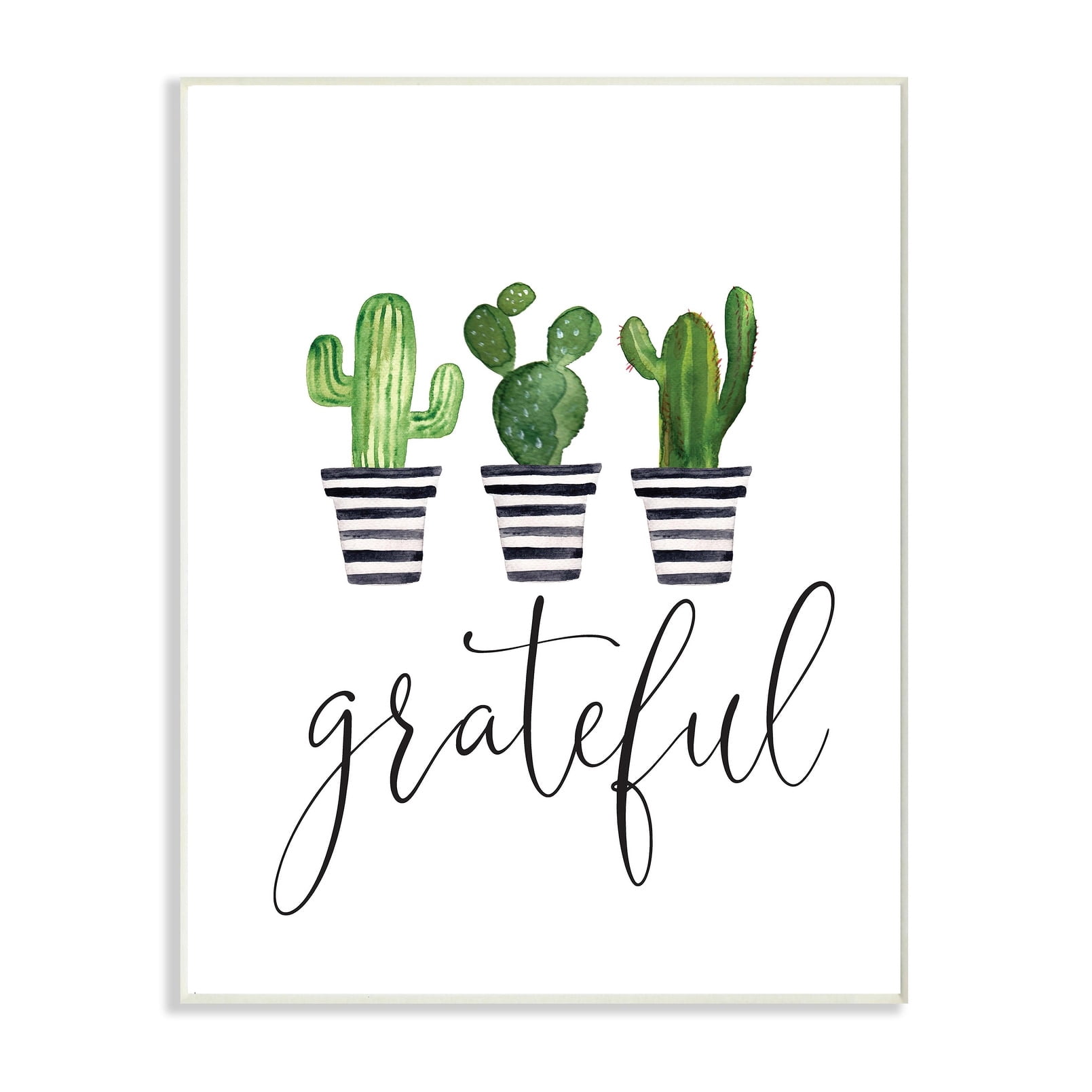 Grateful Typography Watercolor Cacti and Striped Pots Oversized Wall Plaque Art, 12.5 x 0.5 x 18.5