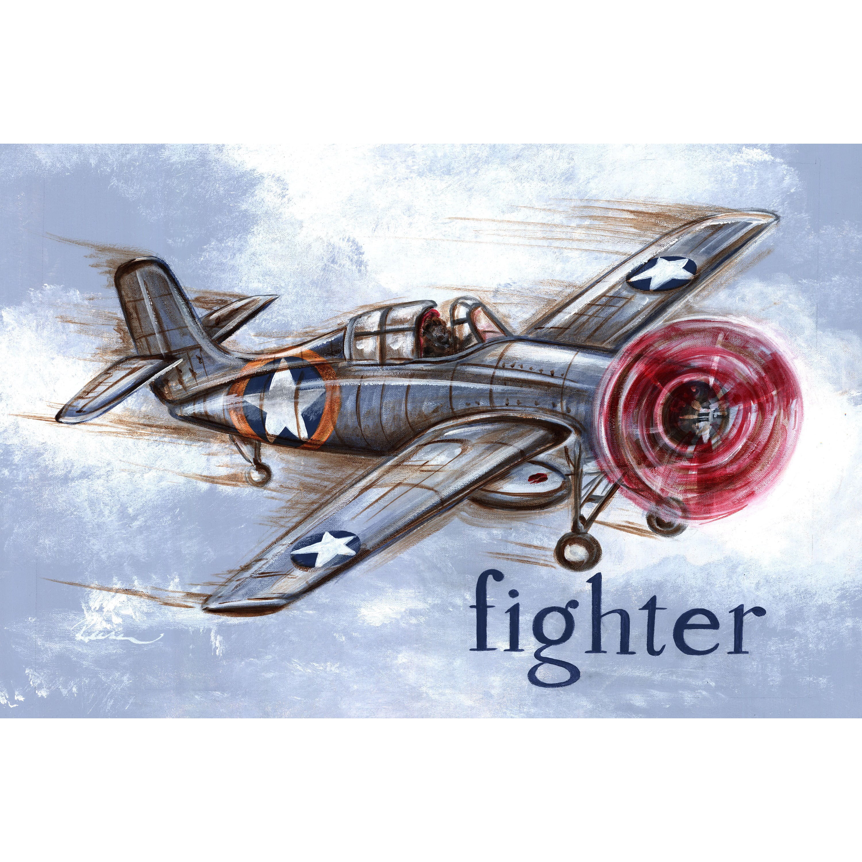 Marmont Hill "Fighter Plane" by Reesa Qualia Painting Print on Wrapped Canvas