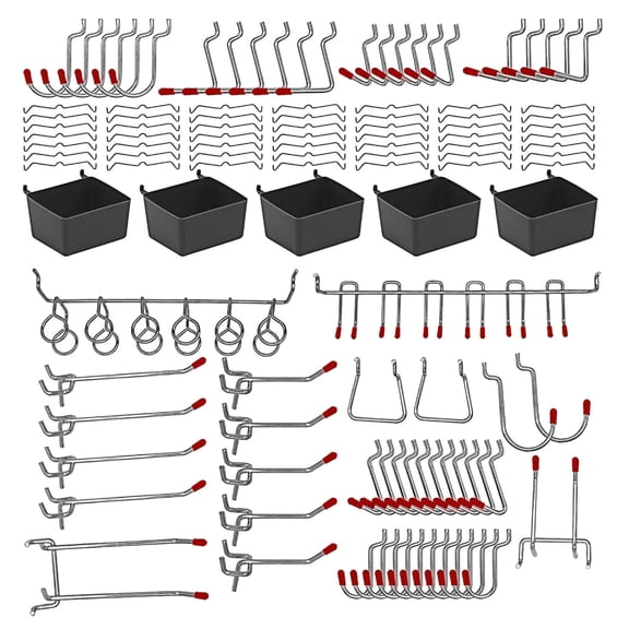 114 Pieces Pegboard Hook Set with Bins Sturdy Metal Tool Organizers for Craft Room Garage And Workshop Storage