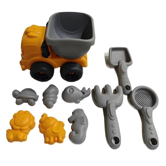 10Pc Beach Toy Set, Small Dump Truck, Beach Sand Play - Shovels Color