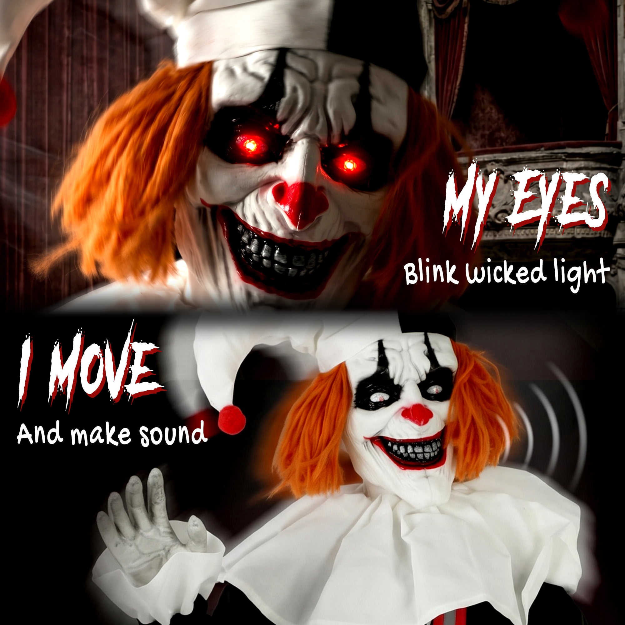 Alvantor Large Inflatable Halloween Decorations Clown LED Yard Decor with Sound Touch Activated Black
