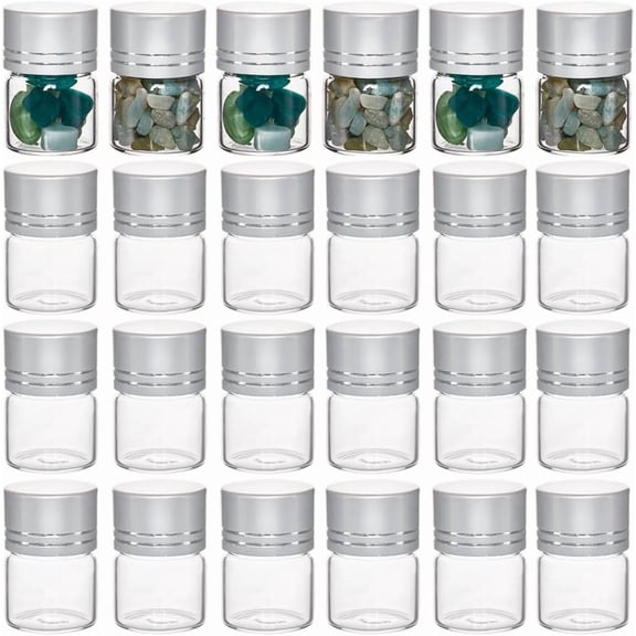 40Pcs Mini Glass Jars 5ml Tiny Jars with Aluminum Screw Lids Small Glass Vials Clear Tiny Glass Bottles Glass Bead Containers for Essential Oil Liquid Powder Message Jewelry DIY Crafts Silver