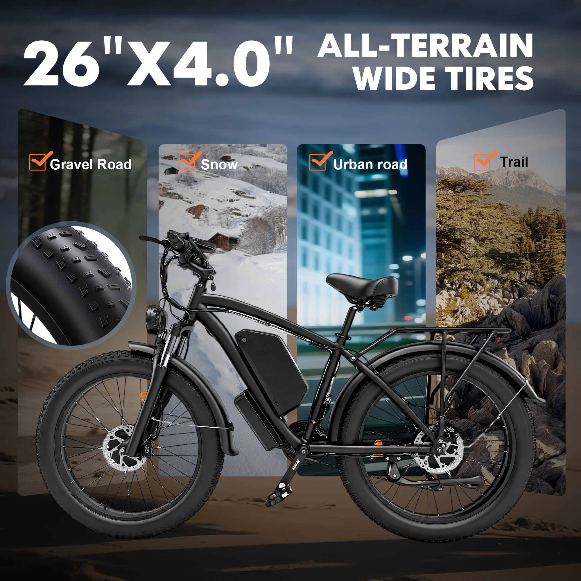 KYD Electric Fat Tire Bike for Adults, 6000W Dual Motor Ebike, Max 50MPH 26"x4.0 Off-Road Mountain Electric Bicycle, 60V 25AH, UL2849