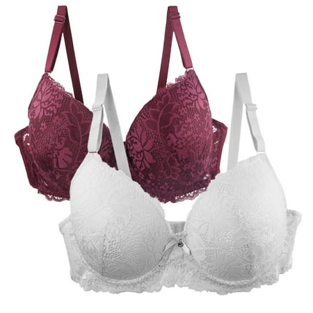 Baodmurt Lace Bras Set for Women Lounge & Sleep Adaptive Lingerie  Underwear  Red+White 50C