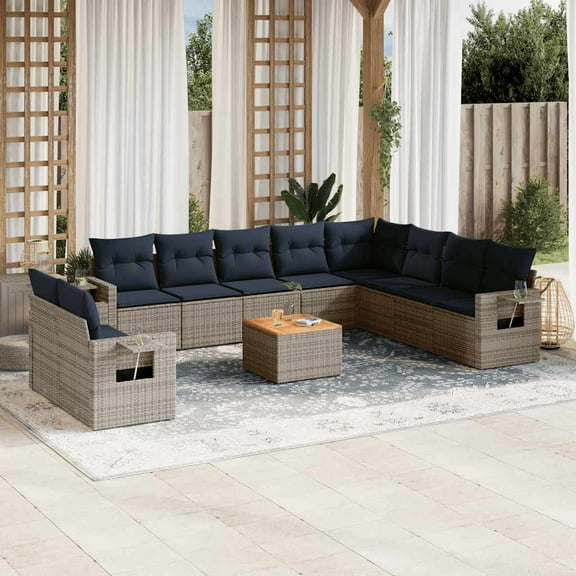 vidaXL 11 Piece Patio Sofa Set with Cushions Gray Poly Rattan