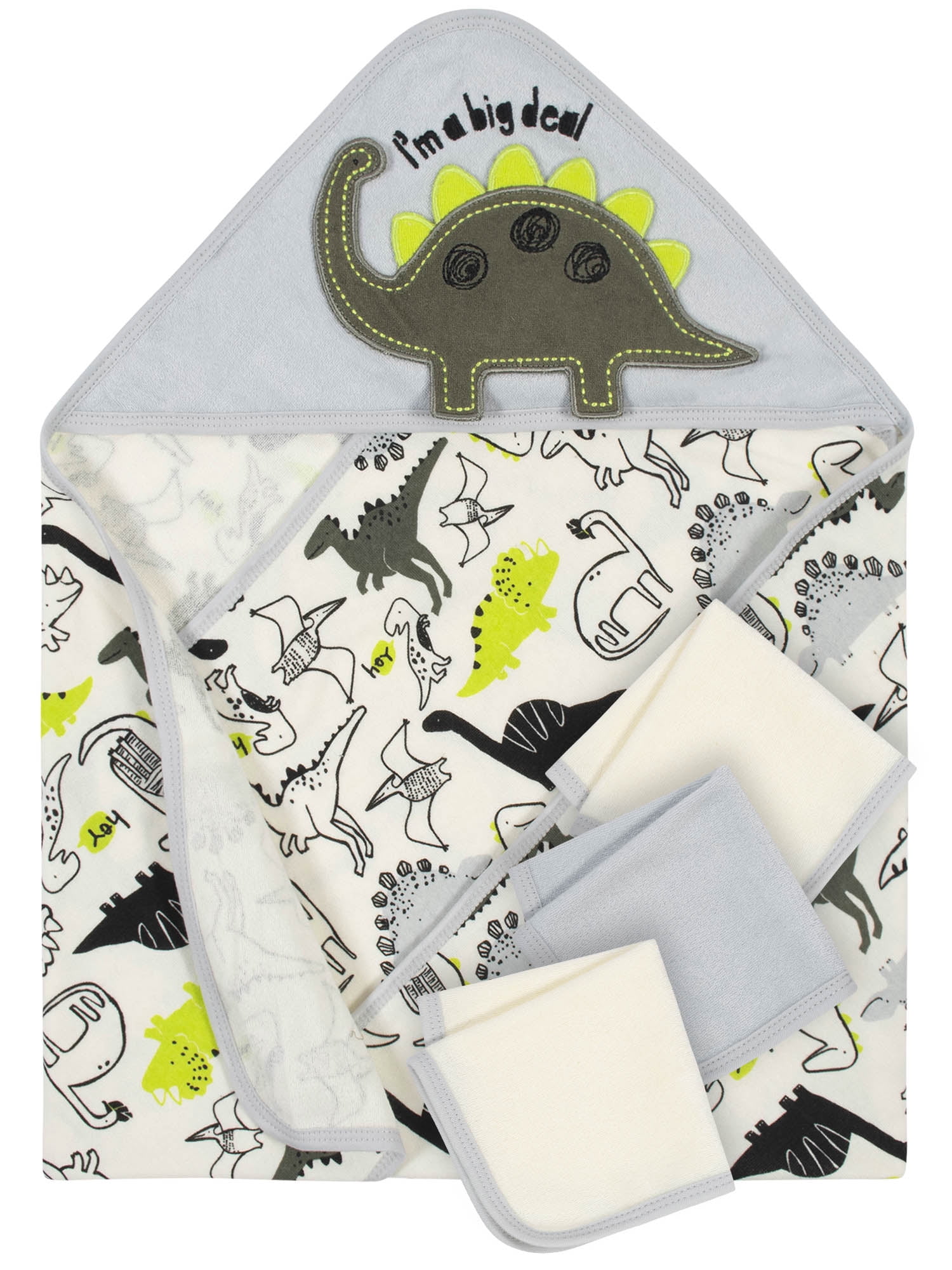 Gerber Cotton Blend, Poly Knit Terry Hooded Towels, White, Gray, Green, Multi-color(4 Pieces)