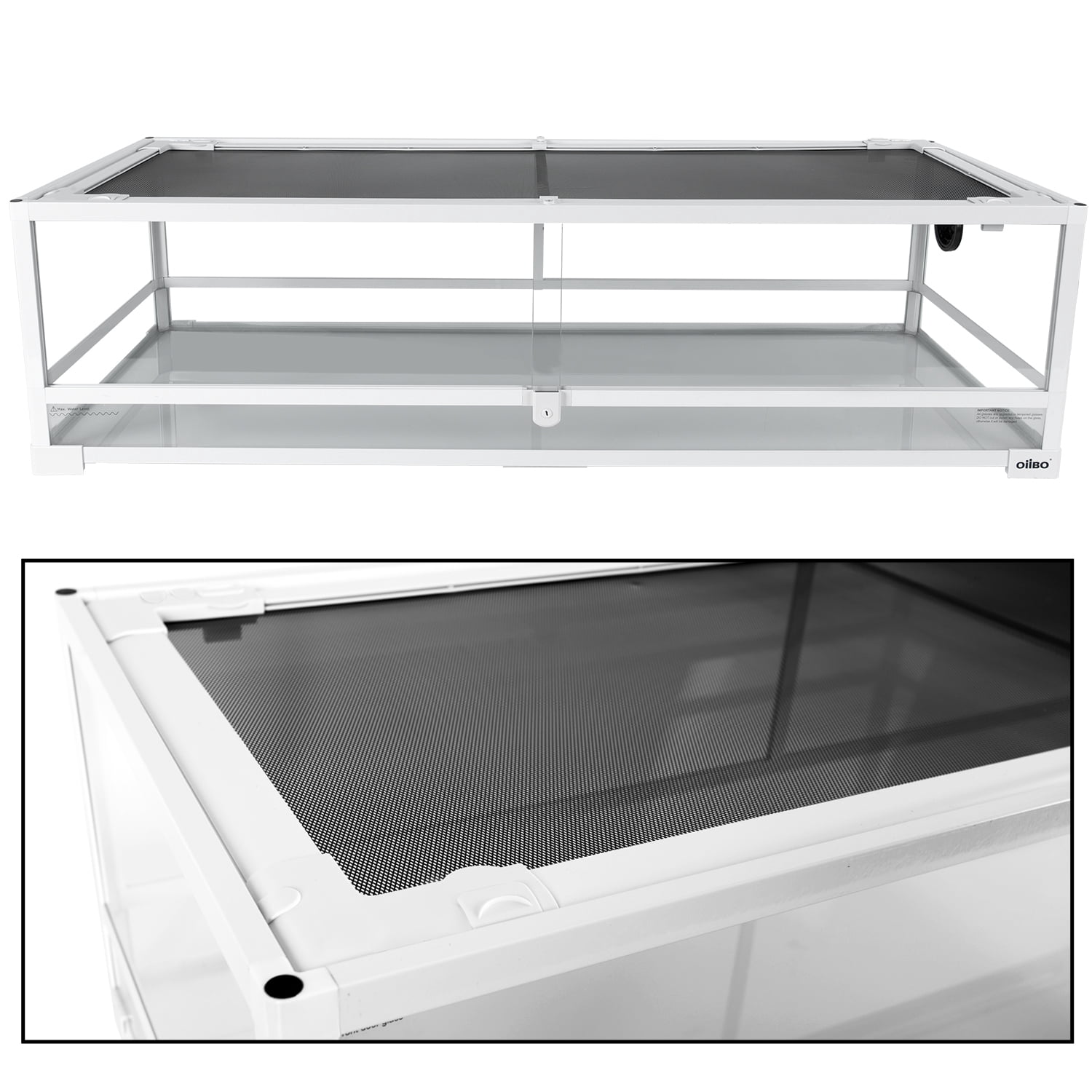 OiiBO 47 Gallon Extra-Long&Low Reptile Glass Terrarium, Front Sliding Door Reptile Tank 48"x18"x12.6" Large Reptile Amphibians Habitat
