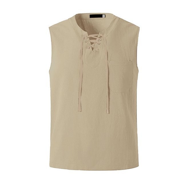 YanHoo Débardeurs Sans Manches pour Hommes avec Poche et Cordon de Serrage, Style Hippie