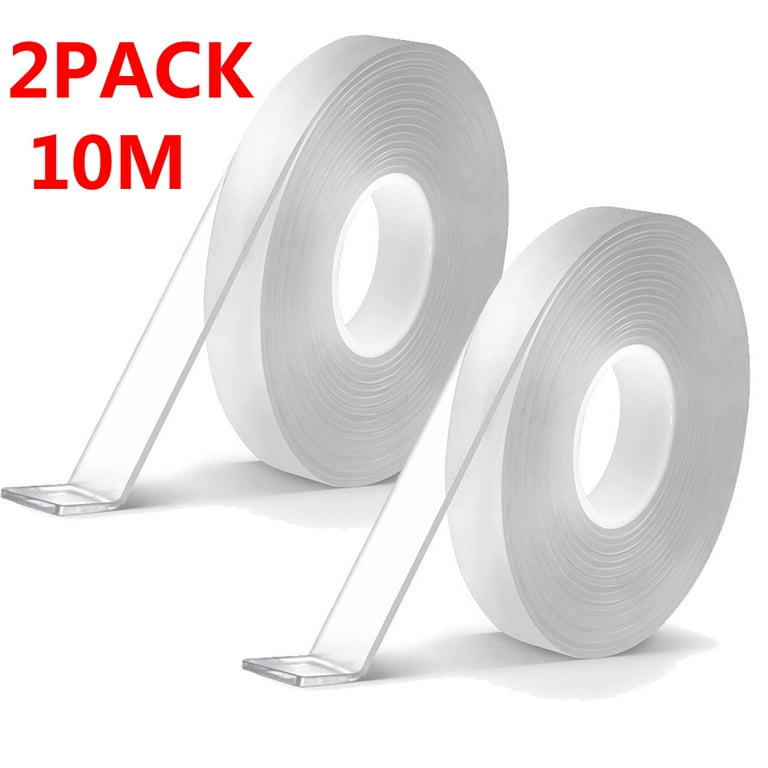 2Pack Double Sided Tape Heavy Duty,Multipurpose Transparent Poster Tape, Adhesive Strips Strong Sticky Mounting Tape Transparent Tape Picture Hanging