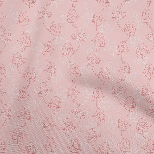oneOone Velvet Light Pink Fabric Asian Face Line Drawing Fabric For Sewing Printed Craft Fabric By The Yard 58 Inch Wide