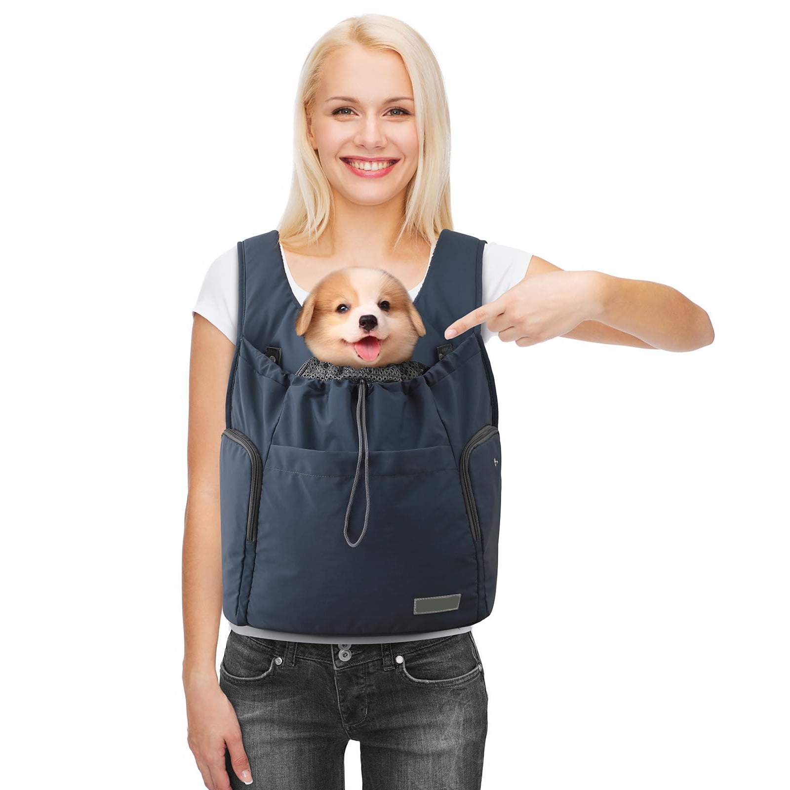 Cat Front Carrier - Pet Carrier Backpack for Cats Dogs, Breathable Adjustable Front-facing Chest Carrier with Shoulder Strap, Outdoor Travel Bag for Small Pets Daily, Dark Blue