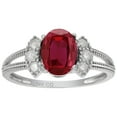 thumbnail image 2 of 14k Solid White Gold Vintage Style Oval Created Ruby and Split-Shank Diamond Birthstone Engagement Ring, 2 of 6