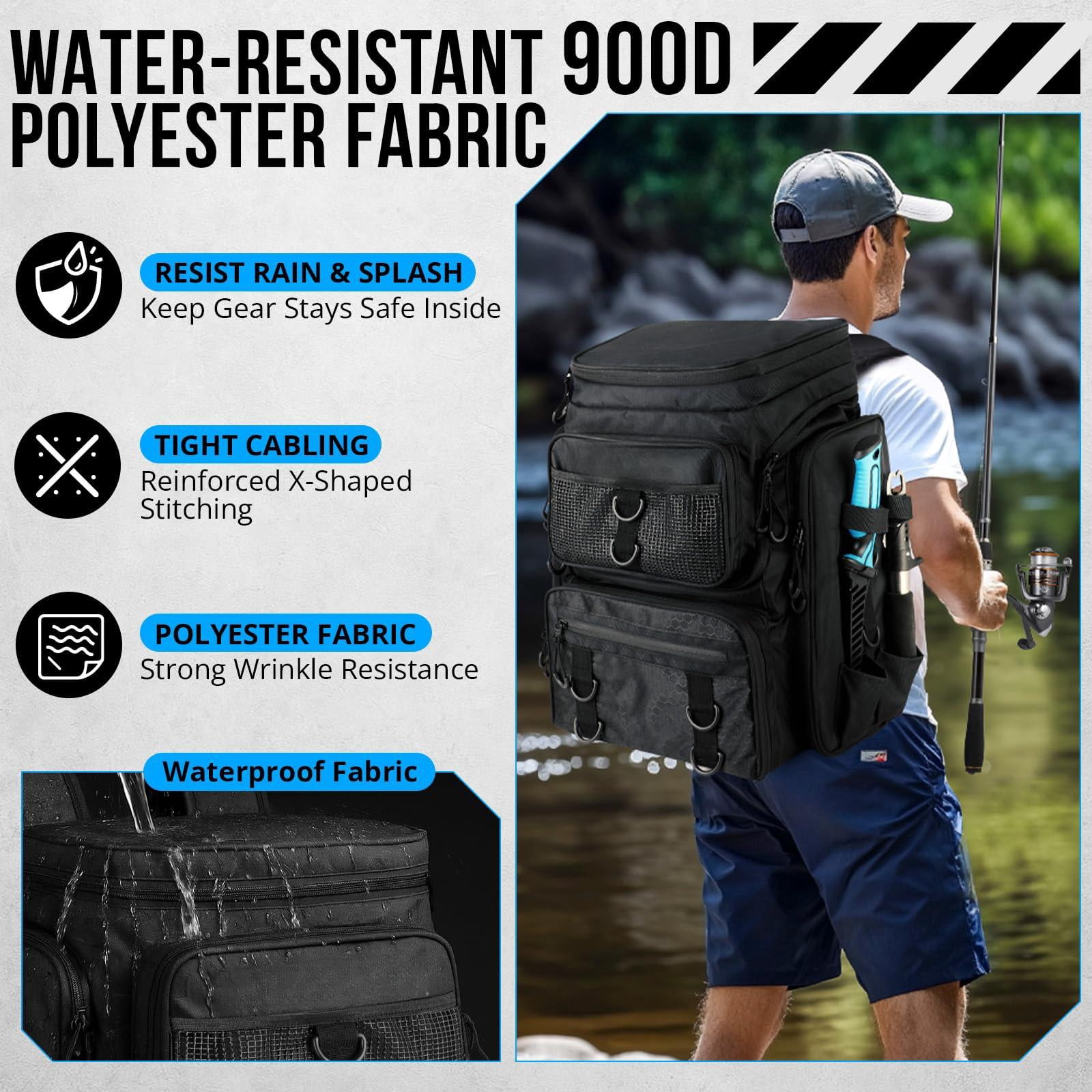 Fishing Backpack With Rod Holders Tackle Box  42l Large Water-resistant Bag Store Gear
