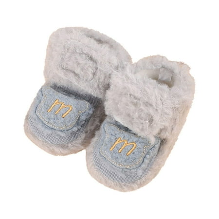 

Rovga Toddler Shoes For Kids Winter Children Baby Boys And Girls Floor Shoes Flat Bottom Non Slip Plush Warm Hook Loop Solid Color Cute Cartoon Bear Rabbit Pattern
