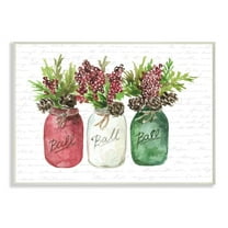 Stupell Industries Mason Jar Christmas Foliage Holiday Design Wood Wall Art By Artist Lettered and Lined