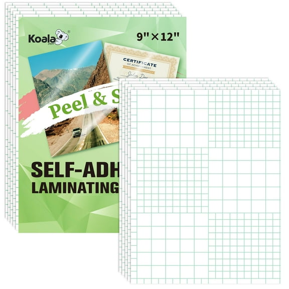 Koala Self Adhesive Laminating Sheets  9" x 12" Self Seal Clear Laminating Sheets Protector Waterproof Glossy No Machine Needed 10 Sheets 8.5x11 Letter Size for Stickers, Photos