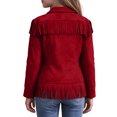 thumbnail image 5 of Toddler Kids Girls Fringe Suede Moto Jacket Long Sleeve Open Front Warm Cozy Windproof Western Utility Outerwear 5-6 Years, 5 of 9