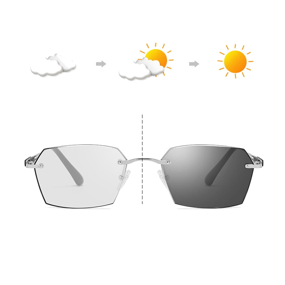 2 Pairs of Men's Fashion Blue Light Blocking Rimless Reading Glasses 2.5, Metal Gold Rectangular PHOTOCHROMIC Sunglasses Readers +2.50