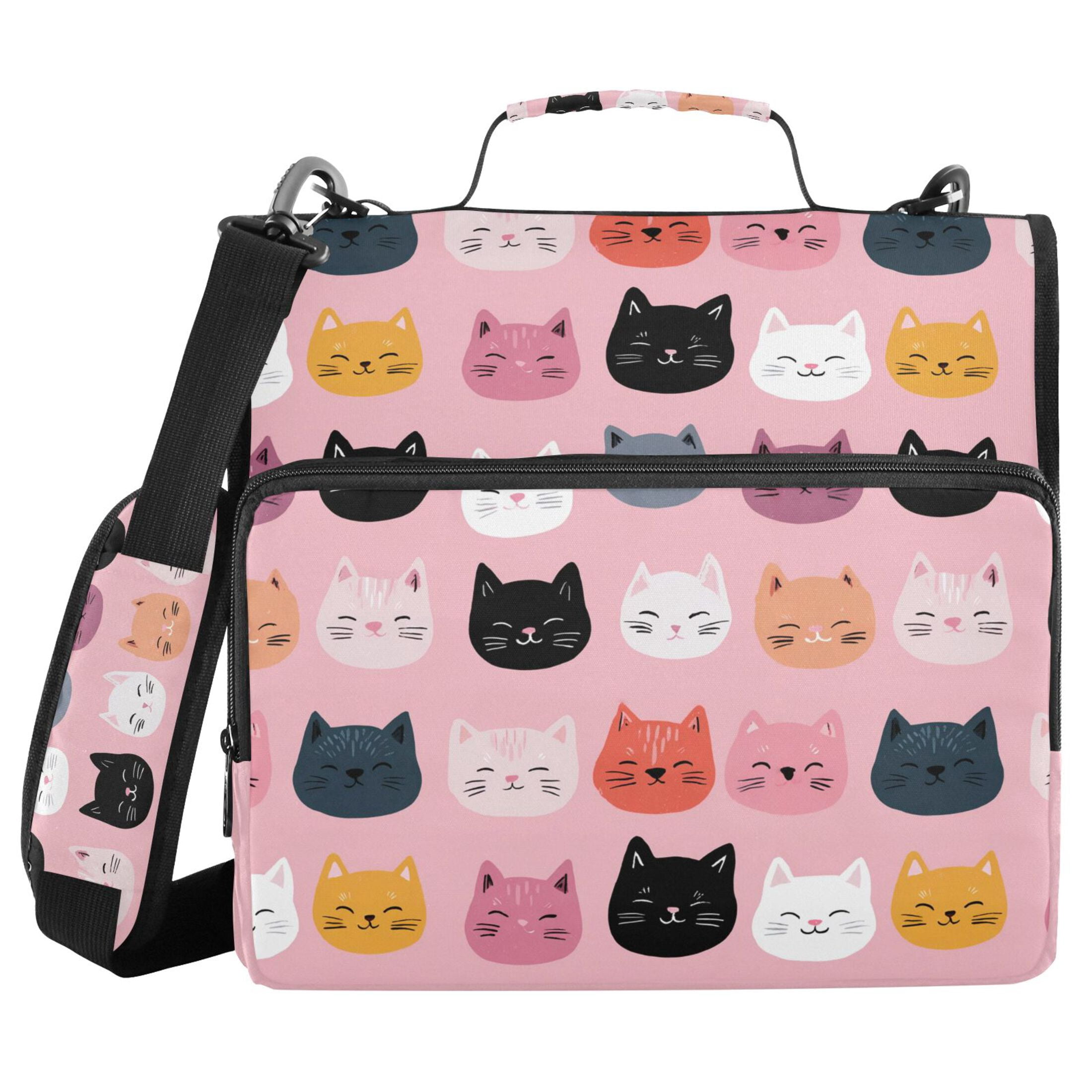 Zipper Binder Cute Cat 1.5 Inch Binder Folder Bag with Shoulder Strap and Handle