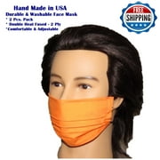 2 Pack Double Ply USA Made Washable & Reusable Durable Face Covering Color Orange