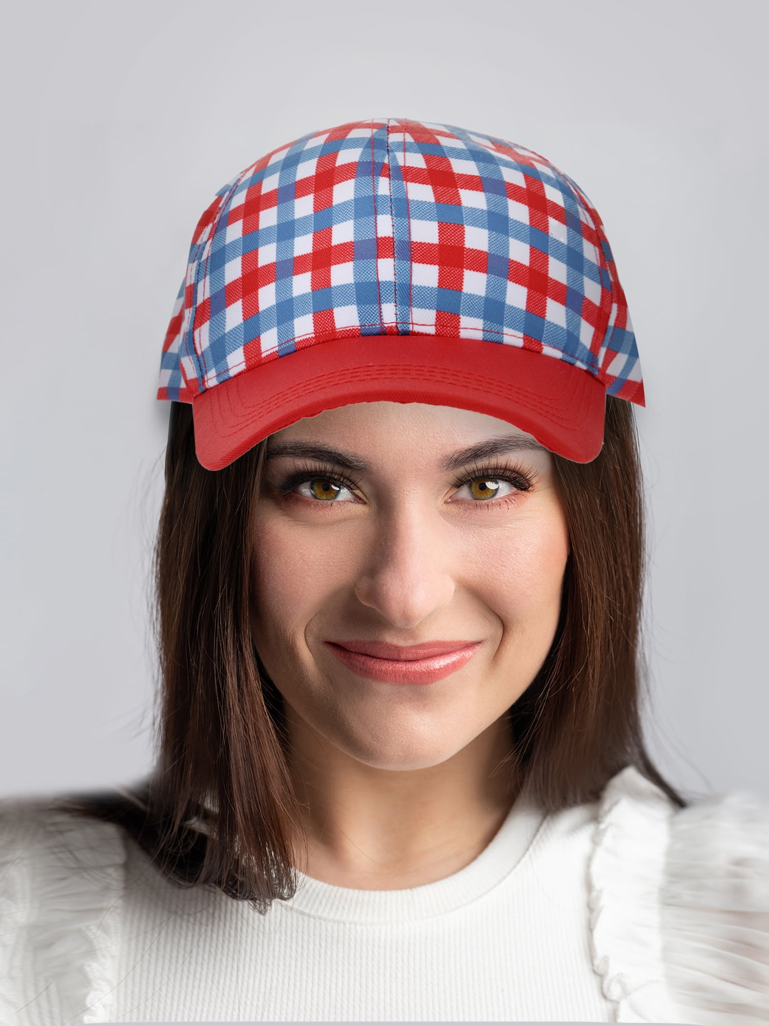 Way to Celebrate Americana Gingham Baseball Cap, Red, White and Blue, Adult Size, 1 Piece