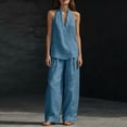 thumbnail image 5 of 2 Piece Sets for Women Sleeveless Halter Neck Linen Tank Top Causal Wide Leg Pants Matching Set Beach Vacation Outfits, XL, 5 of 9