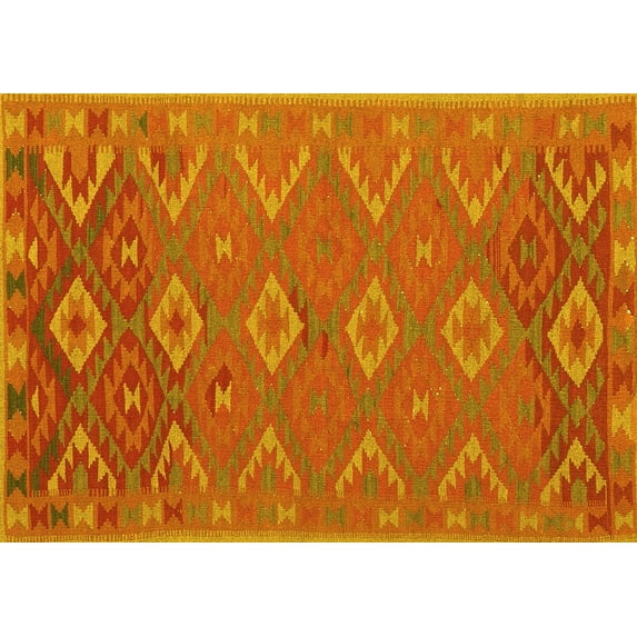 Ahgly Company Machine Washable Indoor Rectangle Oriental Yellow Traditional Area Rugs, 2' x 5'