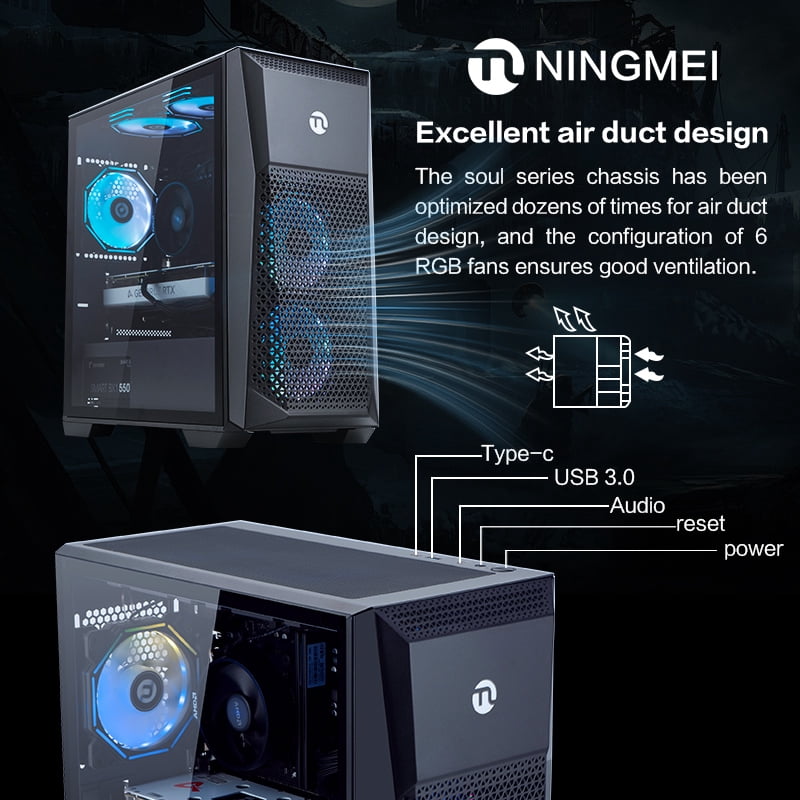 Ningmei Gaming PC Desktop, AMD Ryzen 5 5500, RX 6600, 16GB DDR4, 1TB SSD, Wifi, Win11