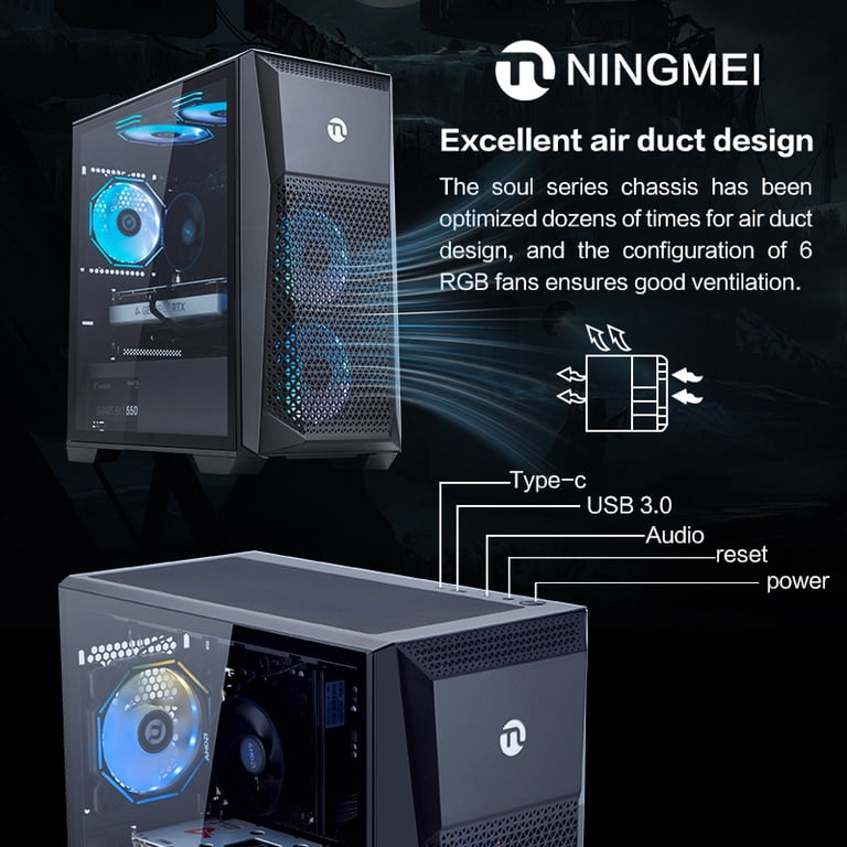 Ningmei Gaming PC Desktop, AMD Ryzen 5 5500, RX 6600, 16GB DDR4 
