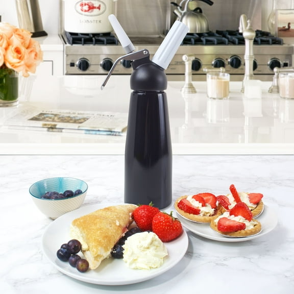 ICO Black Aluminum Whipped Cream Dispenser for Use with 8g Whip Cream Chargers, 1 Pint