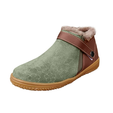 

nsendm Olive Womens Boots Boots Toe Short Boots Snow Women s Buckle Plush Round Fashion Stitching Fuzzy Boots Tall Green 6.5