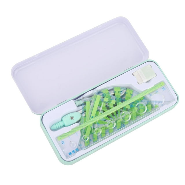koolsoo Ensemble de Règles de Papeterie pour Enfants 7x dans une Mallette de Transport Règles de Dessin Protracteur de Mathématiques Vert