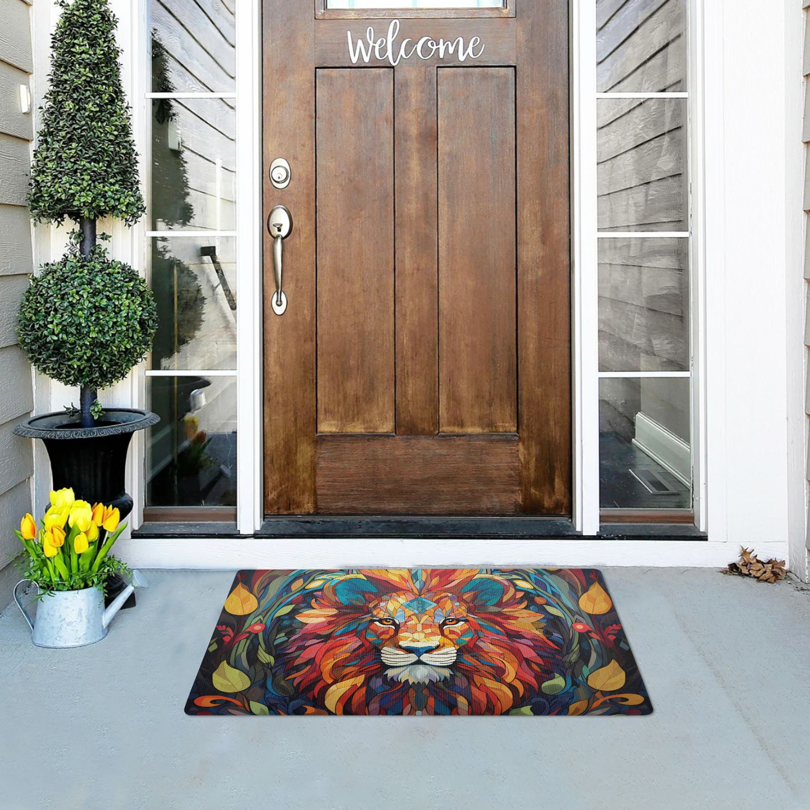 JSTEL Lion Mosaic Front Door Mat Outside Entrance 32x20 Inch Doormat for Outdoor Indoor Washable Non Slip Floor Mats