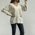 thumbnail image 3 of Drses Women's Floral Embroidery Cardigan Long Sleeve Open Front Button Down V Neck Knitted Sweaters Fall Jacket Outwear, 3 of 4
