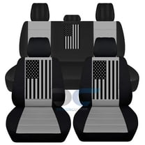 Fits 2012-2018 Dodge Ram w US Flag Cotton Seat Cvrs Solid Rr:Blk Silver-FullSet