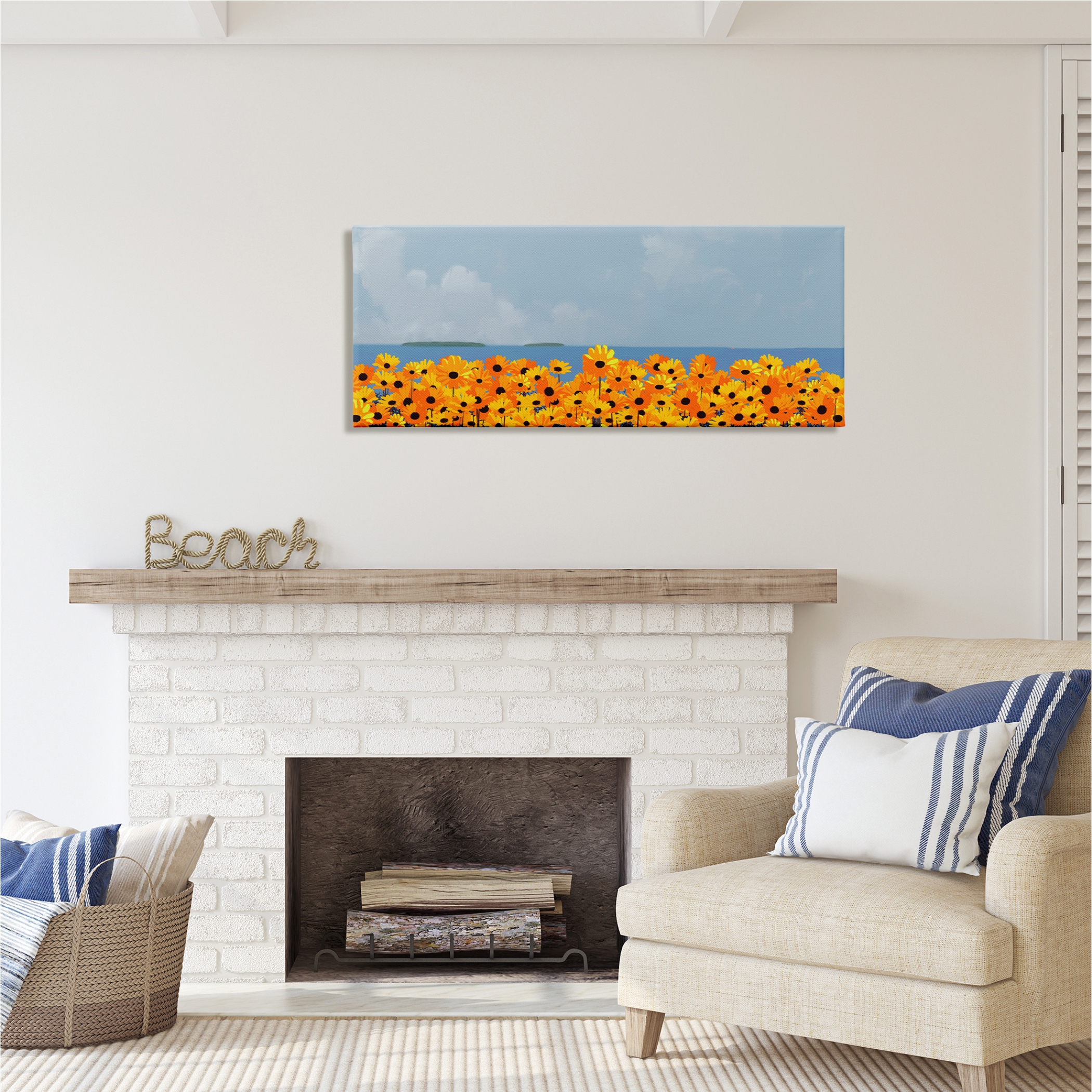 Stupell Industries Yellow Daisies by Sea Botanical & Floral Painting Gallery Wrapped Canvas Print Wall Art, 48 x 20