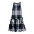 thumbnail image 4 of Women Plaid Print Maxi Skirt Elastic Waist Long Skirt Casual Loose Fit Tiered Design Comfortable Style Navy S, 4 of 6