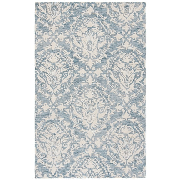 SAFAVIEH Blossom Kestrel Geometric Wool Area Rug, Blue/Ivory, 6' x 9'